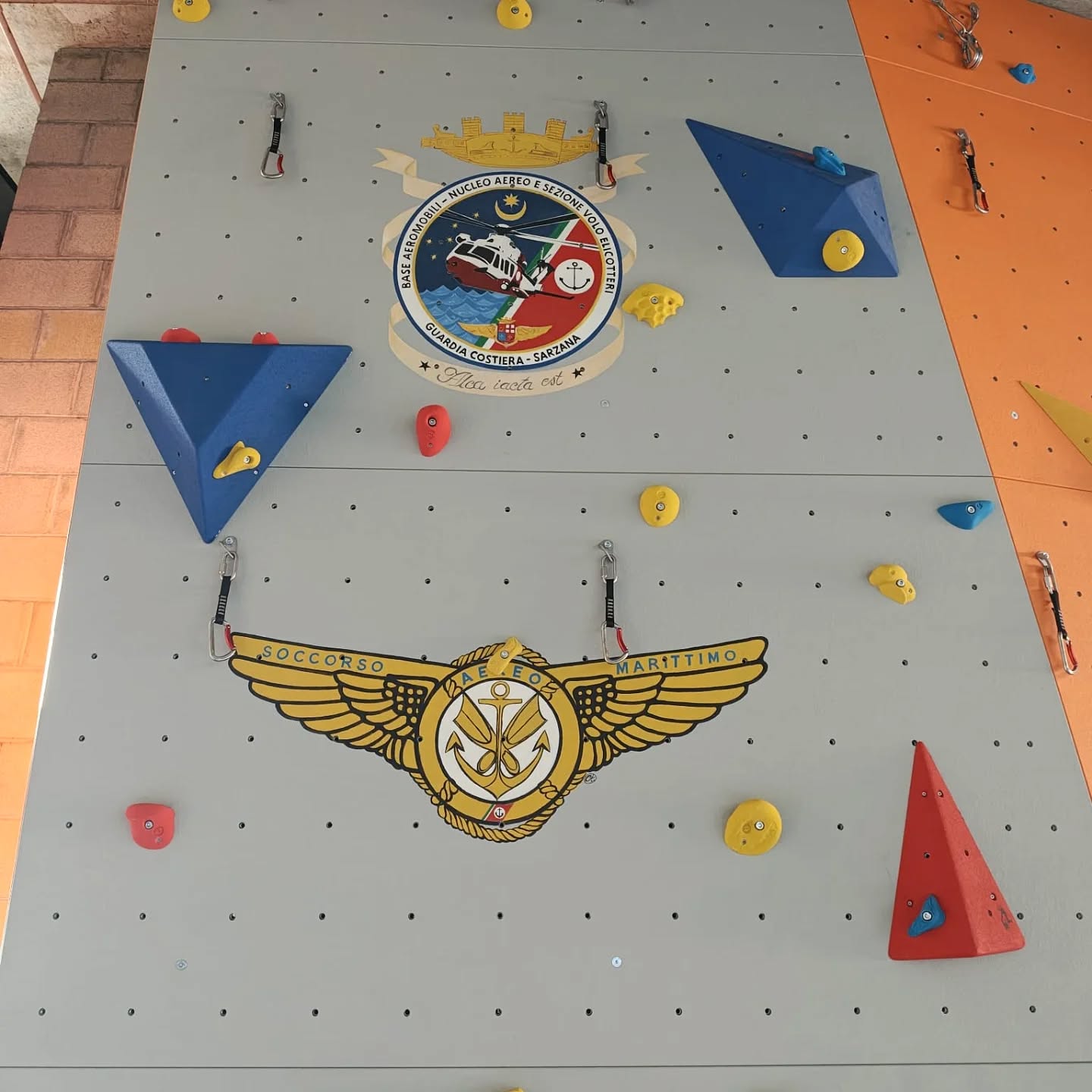 Dettaglio pannelli e prese parete boulder Guardia Costiera Sarzana - NewClimber